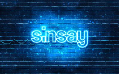 Sinsay mavi logo, 4k, mavi brickwall, Sinsay logo, markalar, Sinsay neon logo, Sinsay