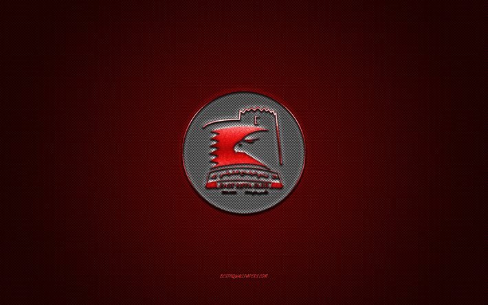 East Riffa Club, club de football bahre&#239;ni, Bahre&#239;n Premier League, logo rouge, fond en fibre de carbone rouge, football, Riffa, Bahre&#239;n, logo East Riffa Club