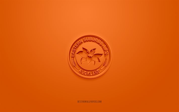 Eastern Suburbs AFC, kreativ 3D-logotyp, orange bakgrund, Nya Zeelands fotbollsm&#228;sterskap, 3d-emblem, NZFC, Nya Zeelands fotbollsklubb, Auckland, fotboll, Eastern Suburbs AFC 3d-logotyp