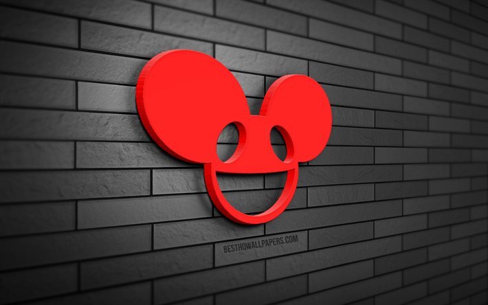 Deadmau5 3D logosu, 4K, Joel Thomas Zimmerman, gri brickwall, yaratıcı, markalar, Deadmau5 logosu, kanadalı DJ&#39;ler, 3D sanat, Deadmau5
