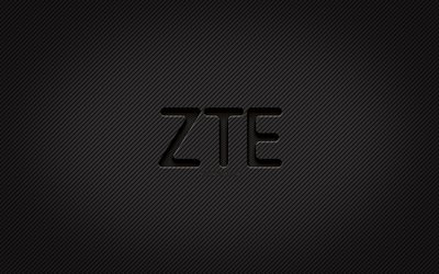 ZTE karbon logosu, 4k, grunge sanat, karbon arka plan, yaratıcı, ZTE siyah logosu, markalar, ZTE logosu, ZTE