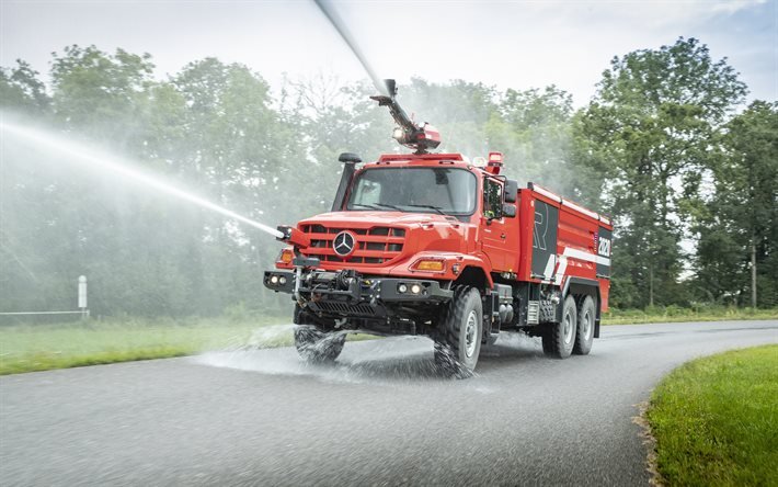 Mercedes-Benz Zetros, camion dei pompieri, 6x6, veicoli speciali, moderne attrezzature antincendio, camion dei pompieri Zetros, vigili del fuoco, camion dei pompieri tedeschi, Mercedes-Benz