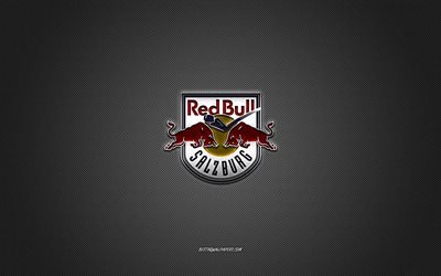 EC Red Bull Salzburg, Austrian hockey club, EIHL, red logo, gray carbon fiber background, Elite Ice Hockey League, hockey, Salzburg, Austria, EC Red Bull Salzburg logo