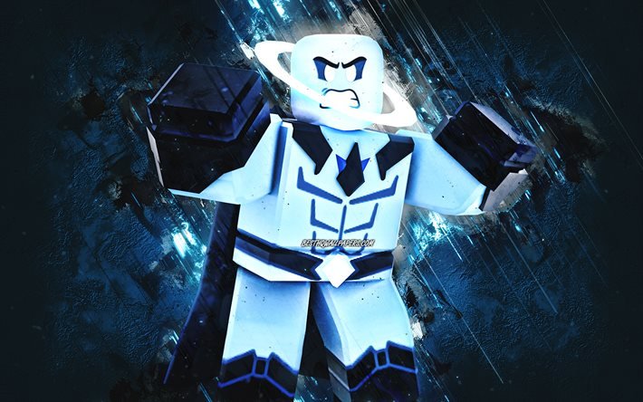 Cosminus, Roblox, fundo de pedra azul, personagens Roblox, Cosminus Roblox, arte grunge, personagem Cosminus