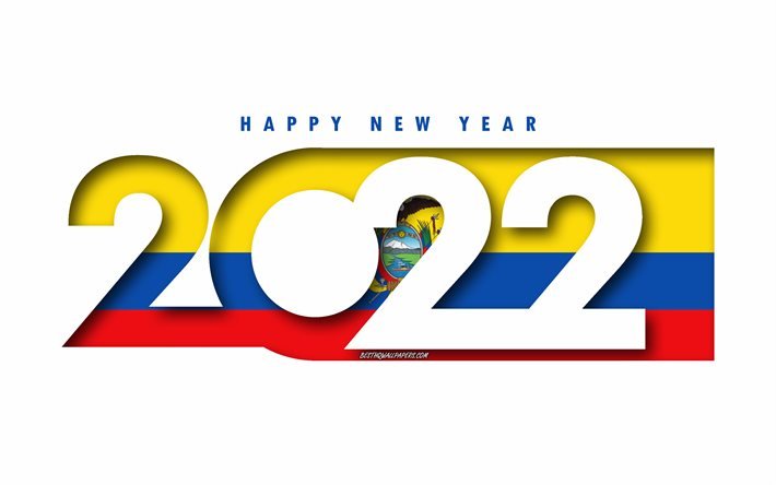 Happy New Year 2022 Ekvador, beyaz arka plan, Ekvador 2022, Ekvador 2022 Yeni Yıl, 2022 kavramlar, Ekvador, Ekvador Bayrağı