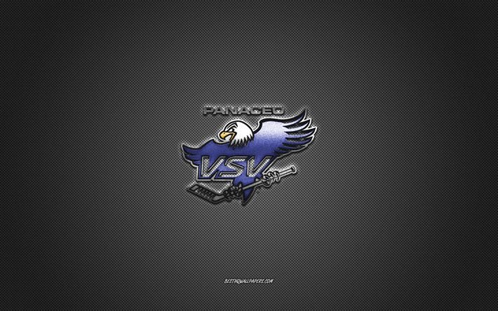 EC VSV, club di hockey austriaco, EIHL, logo blu, sfondo grigio in fibra di carbonio, Elite Ice Hockey League, hockey, Villach, Austria, logo EC VSV