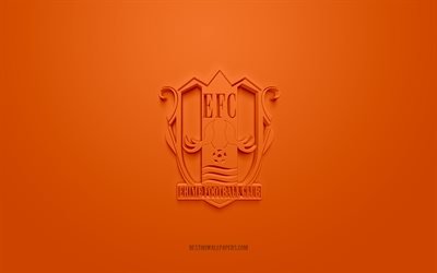ehime fc, kreatives 3d-logo, orangefarbener hintergrund, j2 league, 3d-emblem, japan football club, matsuyama, japan, 3d-kunst, fu&#223;ball, ehime fc 3d-logo