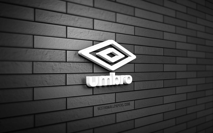 Umbro 3D logosu, 4K, gri brickwall, yaratıcı, markalar, Umbro logosu, 3D sanat, Umbro