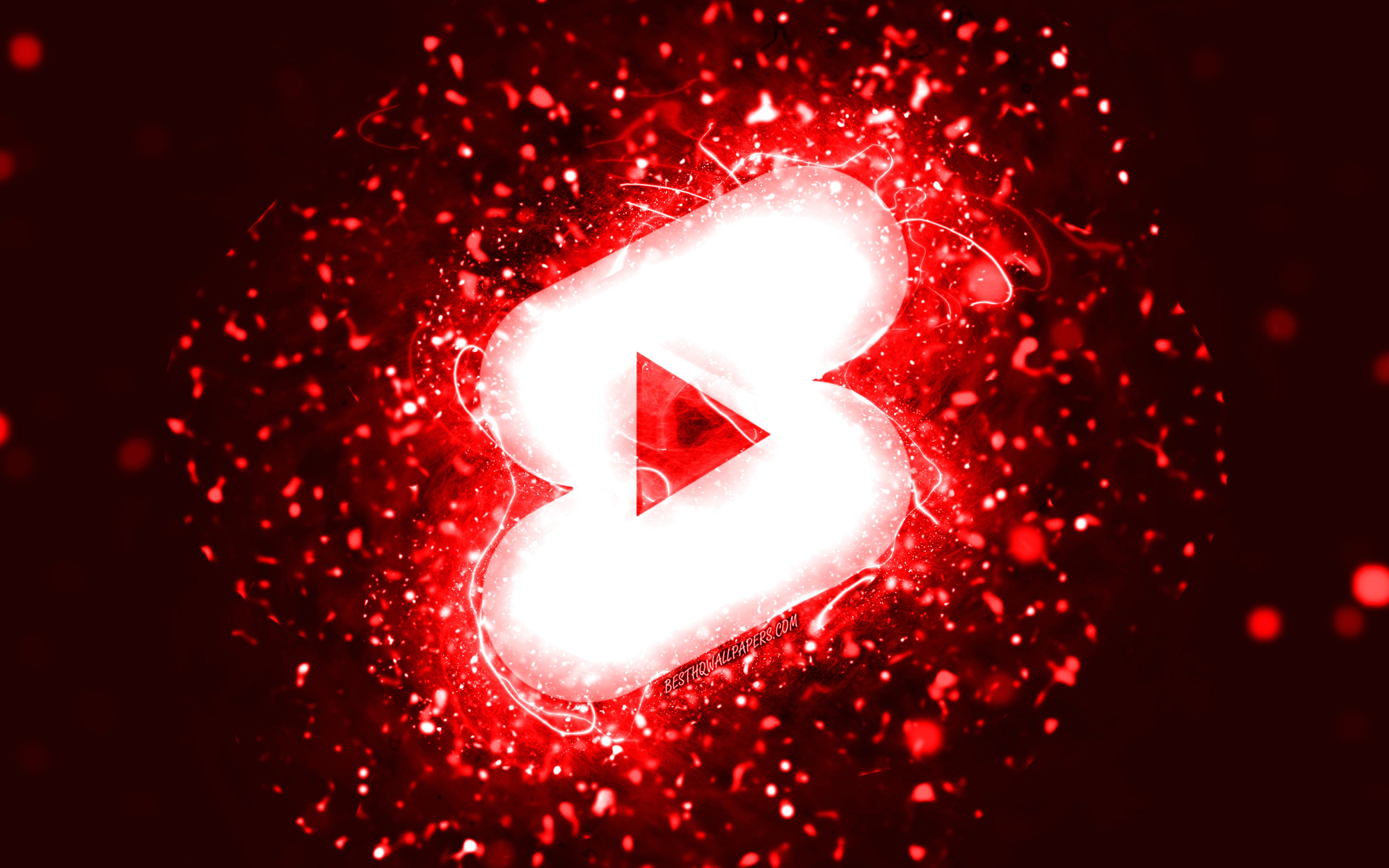 Download wallpapers Youtube shorts red logo, 4k, red neon lights
