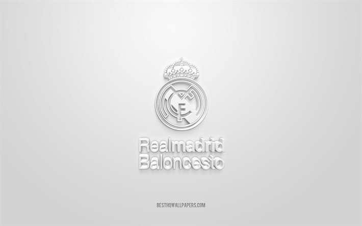 Real Madrid Baloncesto, creative 3D logo, white background, Spanish basketball team, Liga ACB, Madrid, Spain, 3d art, basketball, Real Madrid Baloncesto 3d logo