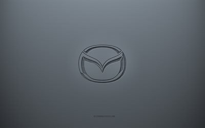 Logotipo de Mazda, fondo creativo gris, emblema de Mazda, textura de papel gris, Mazda, fondo gris, logotipo de Mazda 3d