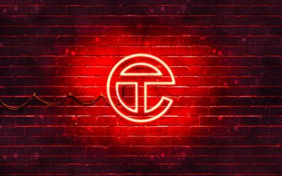 Telfar punainen logo, 4k, punainen tiilisein&#228;, Telfar logo, tuotemerkit, Telfar neon logo, Telfar