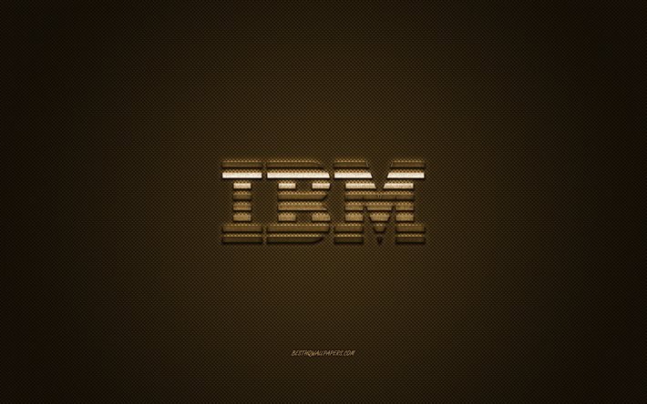 Logotipo de IBM, textura de carbono dorado, emblema de IBM, logotipo de oro de IBM, IBM, fondo dorado