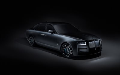 2022, Rolls-Royce Black Badge Ghost, 4k, ylellinen musta sedan, Ghost-erikoisversiot, uusi musta Ghost, brittiautot, Rolls-Royce