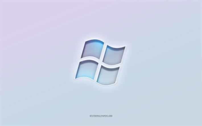 Logo di Windows, testo 3d tagliato, sfondo bianco, logo di Windows 3d, emblema di Windows, Windows, logo in rilievo, emblema di Windows 3d