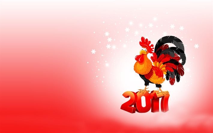 New Year, 2017, rooster, red Christmas backgrounds
