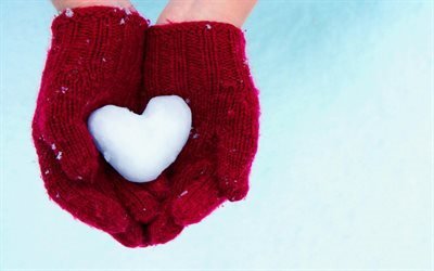 I love winter, snow, winter, red mittens