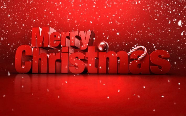 merry christmas, 3d letters, Christmas, New Year red background