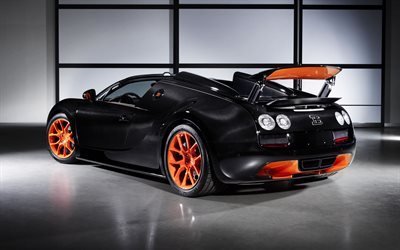 Bugatti Veyron, el Super Sport, negro de carbono del cuerpo, supercar, Bugatti