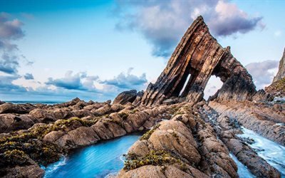 kusten, stenar, ocean, v&#229;gor, st&#228;nk, England, North Devon, Blackchurch Rock