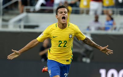 Philippe Coutinho, 4k, Brazilian footballer, national team, Brazil, football