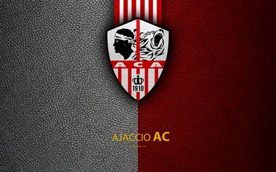 Ajaccio AC, franc&#233;s club de f&#250;tbol, 4k, la Ligue 2, de textura de cuero, logotipo, Ajaccio, Francia, de la segunda divisi&#243;n, f&#250;tbol