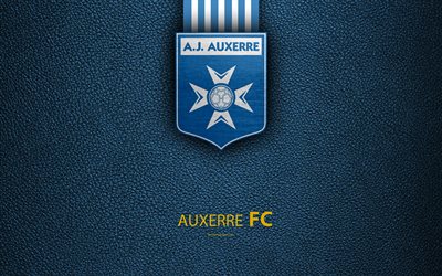 AJ Auxerre, French football club, 4k, Ligue 2, leather texture, logo, Auxerre, France, second division, football