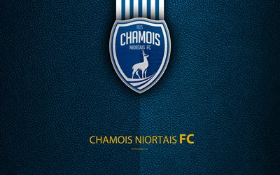 Chamois Niortais FC, French football club, 4k, Ligue 2, leather texture, logo, Niort, France, second division, football