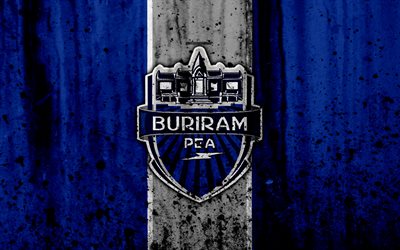 4k, FC Buriram United, grunge, Thai League 1, soccer, art, football club, Thailand, Buriram United, logo, stone texture, Buriram United FC