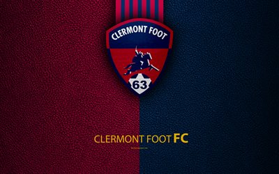 Clermont Foot FC, French football club, 4k, Ligue 2, leather texture, logo, Clermont-Ferrand, France, second division, football