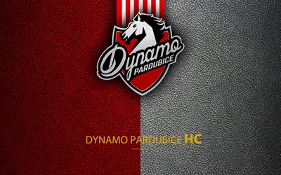 HC Dynamo Pardubice, 4k, logo, leather texture, Czech hockey club, Extraliga, Pardubice, Czech Republic, hockey