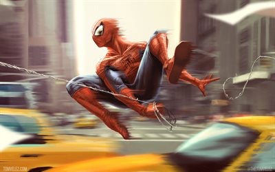 Spiderman, superheroes, taxi, art