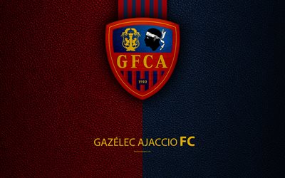 Gazelec Ajaccio FC, French football club, 4k, Ligue 2, leather texture, logo, Ajaccio, France, second division, football