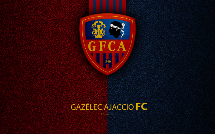 Gazelec Ajaccio FC, French football club, 4k, Ligue 2, leather texture, logo, Ajaccio, France, second division, football