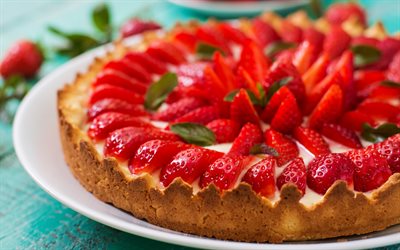 strawberry pie, pastries, sweets, strawberries, cake