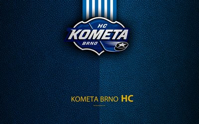 HC Kometa Brno, 4k, logo, leather texture, Czech hockey club, Extraliga, Brno, Czech Republic, hockey