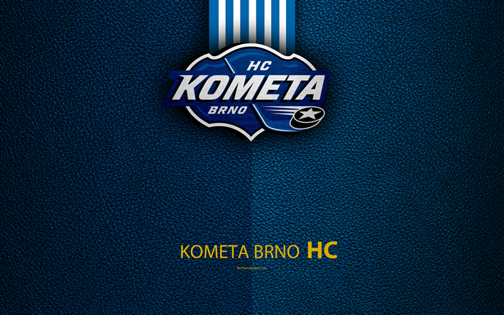 HC Kometa Brno, 4k, un logo, un cuir &#224; la texture, le tch&#232;que de hockey club, Extraliga, Brno, R&#233;publique tch&#232;que, de hockey