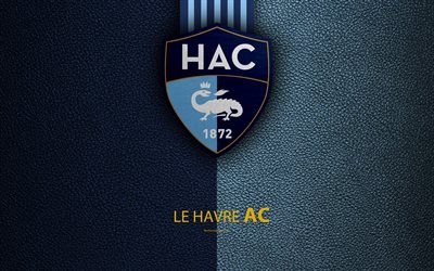 Le Havre AC, club fran&#231;ais de football, 4k, de la Ligue 2, Le Havre FC, du cuir &#224; la texture, Le logo, Le Havre, France, deuxi&#232;me division de football