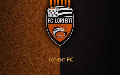 FC Lorient, French football club, 4k, Ligue 2, leather texture, logo, Lorient, France, second division, football