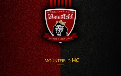 Mountfield HC, 4k, logo, leather texture, Czech hockey club, Extraliga, Hradec Kr&#225;lov&#233;, Czech Republic, hockey