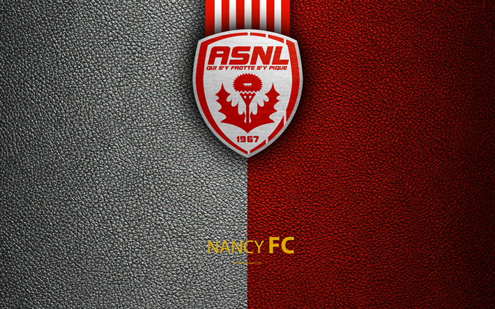 FC Nancy, French football club, 4k, Ligue 2, leather texture, logo, Nancy, France, second division, football, AS Nancy