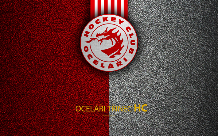 HC Ocelari Trinec, 4k, un logo, un cuir &#224; la texture, le tch&#232;que de hockey club, Extraliga, Trshinec, R&#233;publique tch&#232;que, de hockey
