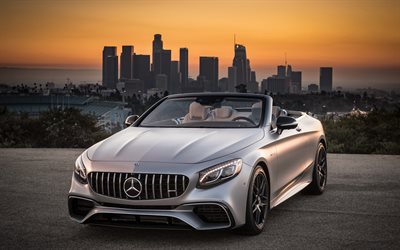 mercedes-benz s63 amg, 2018, cabriolet, luxus-cabriolet silber, s-klasse, neue autos, 4matic