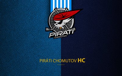 HC Pirati Chomutov, 4k, logo, leather texture, Czech hockey club, Extraliga, Chomutov, Czech Republic, hockey
