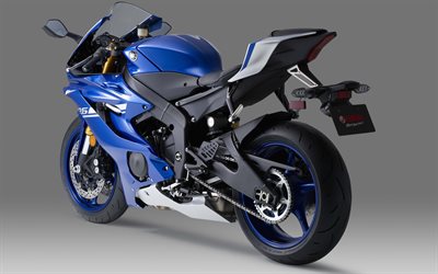 A Yamaha YZF-R6, 2017, 4k, azul sportbike, vis&#227;o traseira, moto de corrida, Japon&#234;s motocicletas, Yamaha