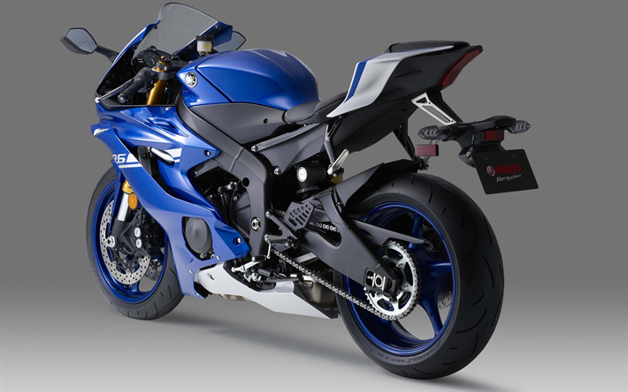 Yamaha YZF-R6, 2017, 4k, mavi motosikleti, arka g&#246;r&#252;n&#252;m, yarış motosiklet, Japon motosikletler, Yamaha