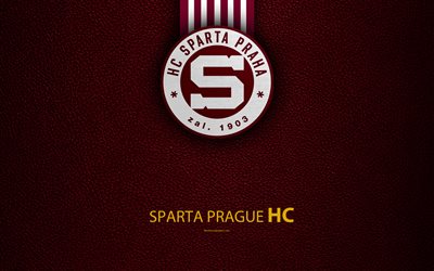 HC Sparta Prague, 4k, logo, leather texture, Czech hockey club, Extraliga, Prague, Czech Republic, hockey