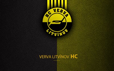 HC Verva Litvinov, 4k, logo, leather texture, Czech hockey club, Extraliga, Litvinov, Czech Republic, hockey