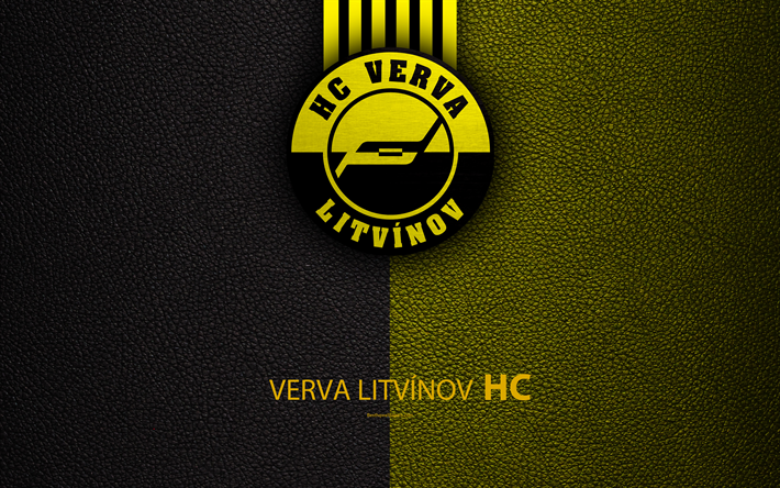 HC Verva Litvinov, 4k, logotipo, textura de cuero, checa de hockey del club, Extraliga, Litvinov, Rep&#250;blica checa, hockey
