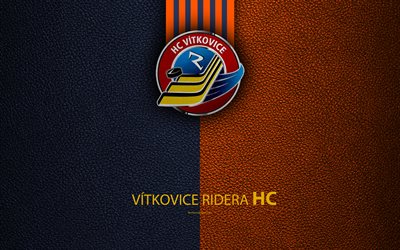 HC Vitkovice Ridera, 4k, logo, leather texture, Czech hockey club, Extraliga, Vitkovice, Ostrava, Czech Republic, hockey